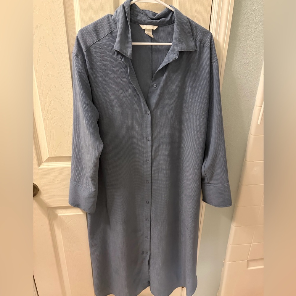 H&M women’s size large maternity oversized shirt dress 3/4 length dusty blue